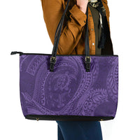 Hawaiian Turtle and Shark Leather Tote Bag Kakau Tribal with Polynesian Pattern Purple Color