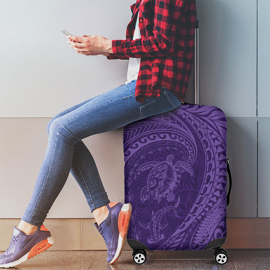 Hawaiian Turtle and Shark Luggage Cover Kakau Tribal with Polynesian Pattern Purple Color LT03 - Polynesian Pride