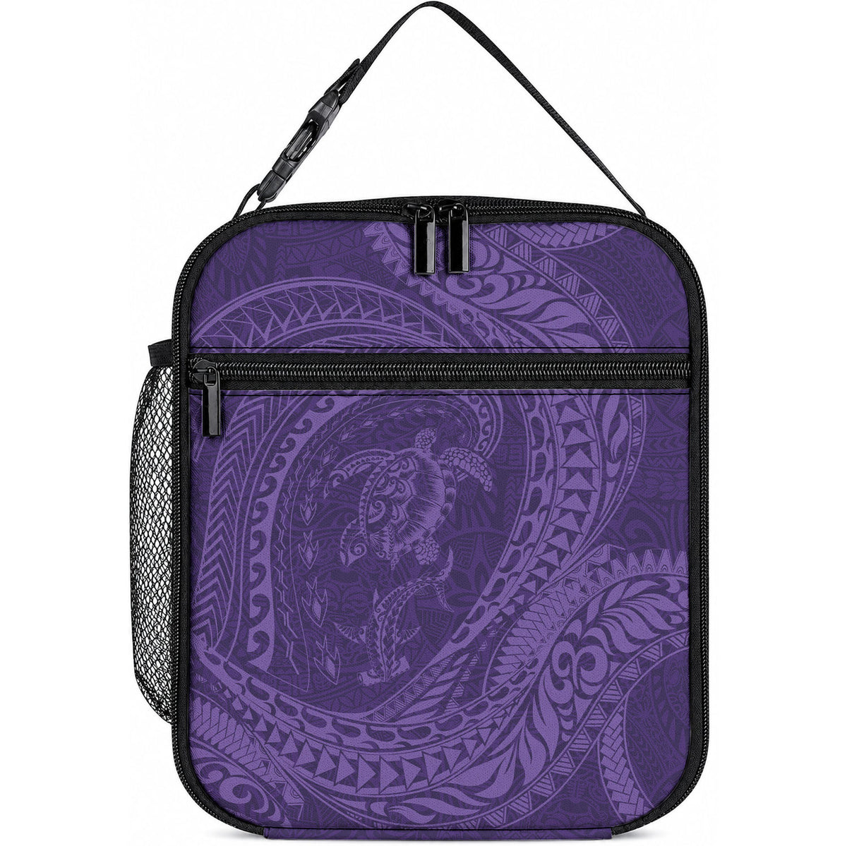 Hawaiian Turtle and Shark Lunch Bag Kakau Tribal with Polynesian Pattern Purple Color