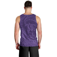 Hawaiian Turtle and Shark Men Tank Top Kakau Tribal with Polynesian Pattern Purple Color