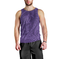 Hawaiian Turtle and Shark Men Tank Top Kakau Tribal with Polynesian Pattern Purple Color