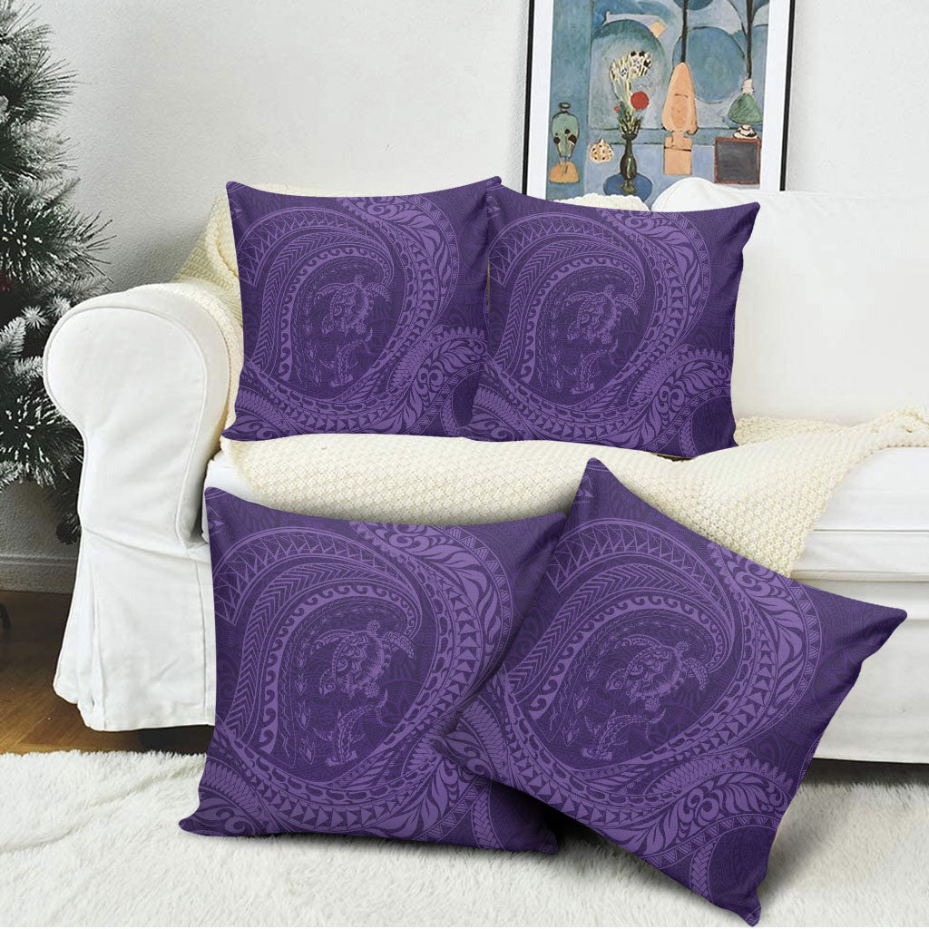 Hawaiian Turtle and Shark Pillow Cover Kakau Tribal with Polynesian Pattern Purple Color