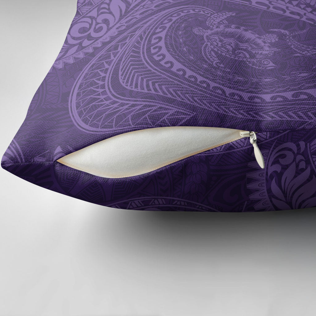 Hawaiian Turtle and Shark Pillow Cover Kakau Tribal with Polynesian Pattern Purple Color