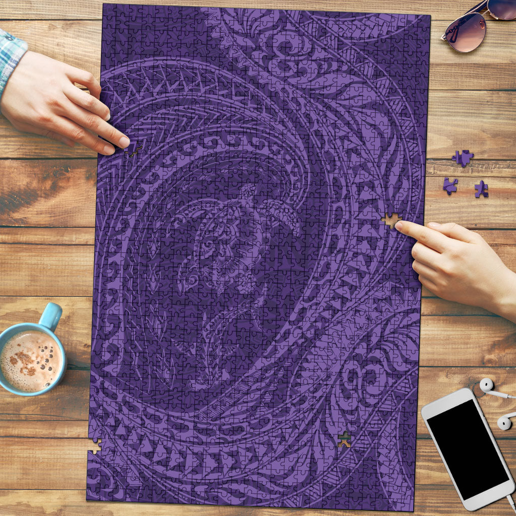 Hawaiian Turtle and Shark Puzzle Kakau Tribal with Polynesian Pattern Purple Color
