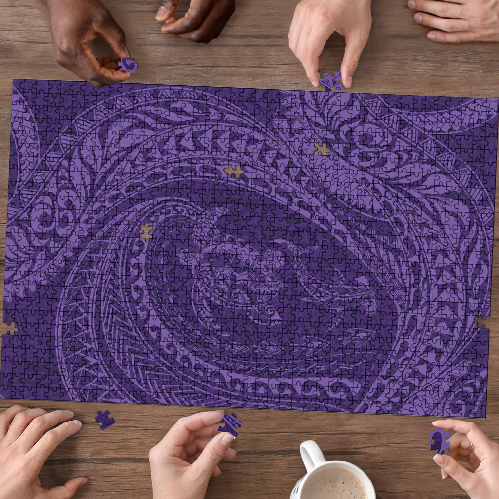Hawaiian Turtle and Shark Puzzle Kakau Tribal with Polynesian Pattern Purple Color