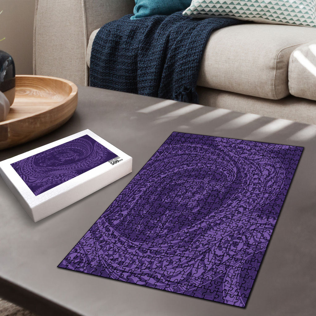 Hawaiian Turtle and Shark Puzzle Kakau Tribal with Polynesian Pattern Purple Color