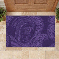 Hawaiian Turtle and Shark Rubber Doormat Kakau Tribal with Polynesian Pattern Purple Color