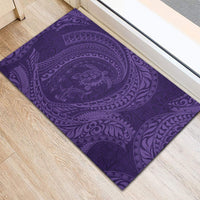 Hawaiian Turtle and Shark Rubber Doormat Kakau Tribal with Polynesian Pattern Purple Color