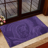 Hawaiian Turtle and Shark Rubber Doormat Kakau Tribal with Polynesian Pattern Purple Color