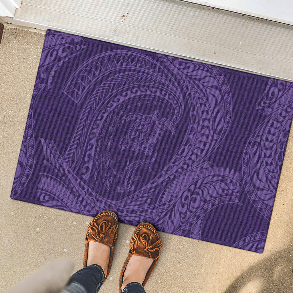 Hawaiian Turtle and Shark Rubber Doormat Kakau Tribal with Polynesian Pattern Purple Color