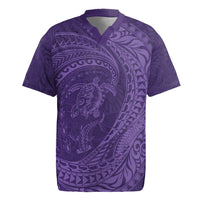 Hawaiian Turtle and Shark Rugby Jersey Kakau Tribal with Polynesian Pattern Purple Color