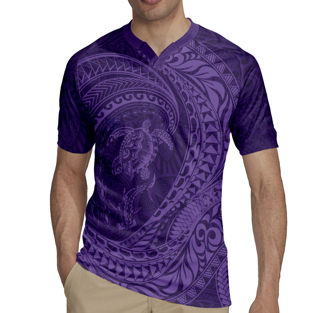 Hawaiian Turtle and Shark Rugby Jersey Kakau Tribal with Polynesian Pattern Purple Color