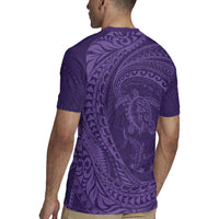 Hawaiian Turtle and Shark Rugby Jersey Kakau Tribal with Polynesian Pattern Purple Color
