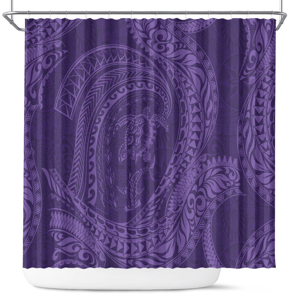 Hawaiian Turtle and Shark Shower Curtain Kakau Tribal with Polynesian Pattern Purple Color