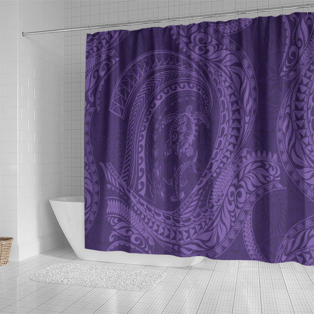 Hawaiian Turtle and Shark Shower Curtain Kakau Tribal with Polynesian Pattern Purple Color