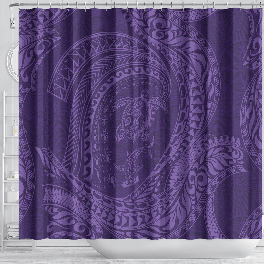 Hawaiian Turtle and Shark Shower Curtain Kakau Tribal with Polynesian Pattern Purple Color