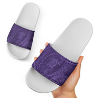 Hawaiian Turtle and Shark Slide Sandals Kakau Tribal with Polynesian Pattern Purple Color