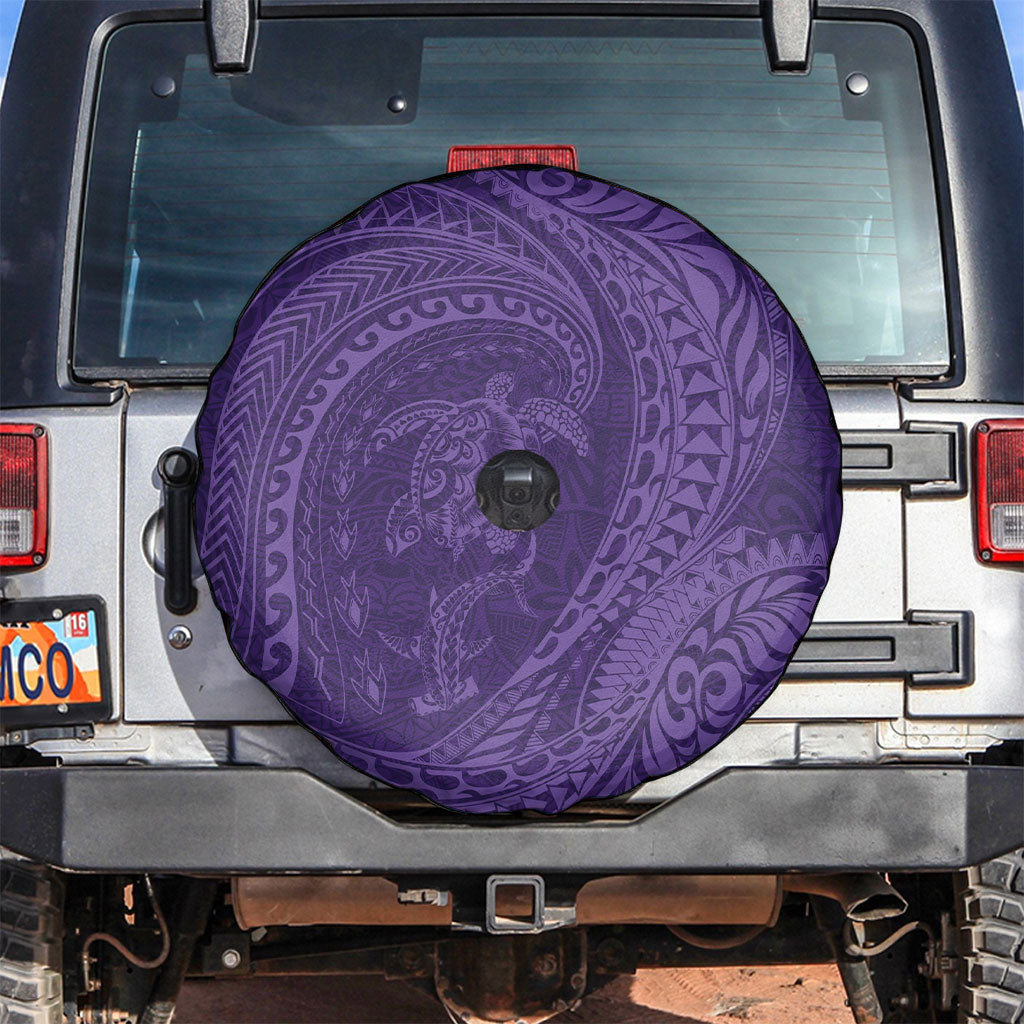 Hawaiian Turtle and Shark Spare Tire Cover Kakau Tribal with Polynesian Pattern Purple Color