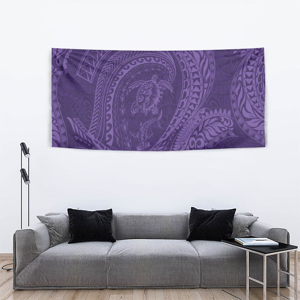 Hawaiian Turtle and Shark Tapestry Kakau Tribal with Polynesian Pattern Purple Color