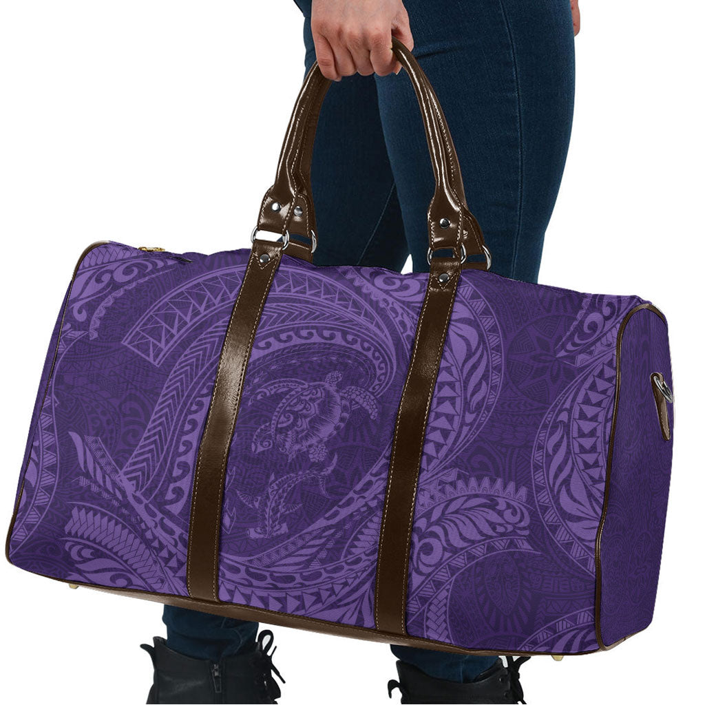 Hawaiian Turtle and Shark Travel Bag Kakau Tribal with Polynesian Pattern Purple Color