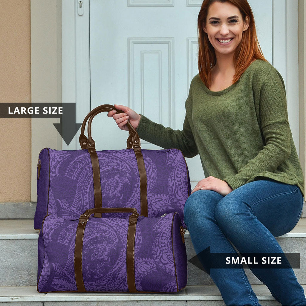 Hawaiian Turtle and Shark Travel Bag Kakau Tribal with Polynesian Pattern Purple Color