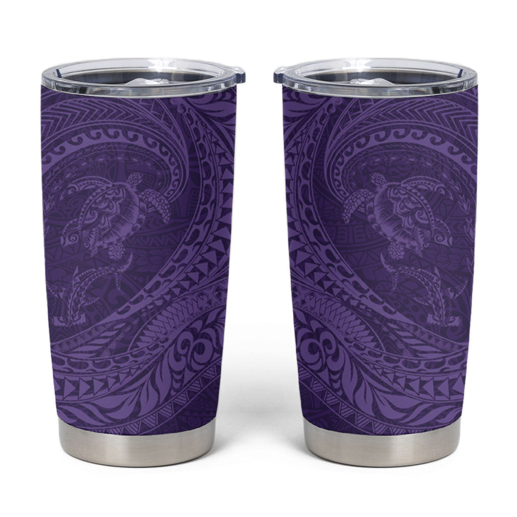 Hawaiian Turtle and Shark Tumbler Cup Kakau Tribal with Polynesian Pattern Purple Color