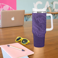 Hawaiian Turtle and Shark Tumbler With Handle Kakau Tribal with Polynesian Pattern Purple Color
