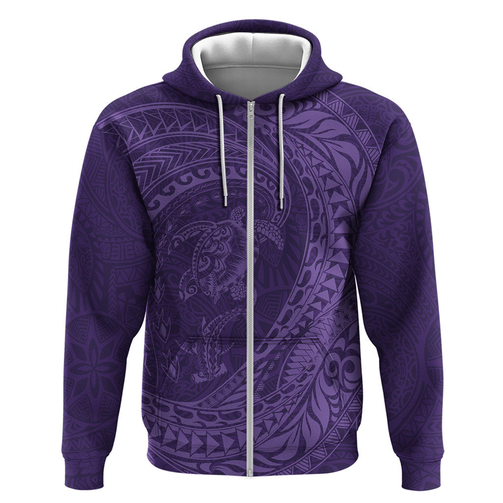 Hawaiian Turtle and Shark Zip Hoodie Kakau Tribal with Polynesian Pattern Purple Color LT03 Zip Hoodie Purple - Polynesian Pride