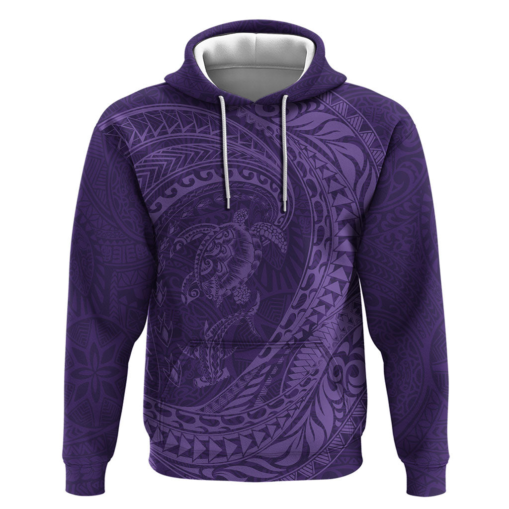 Hawaiian Turtle and Shark Zip Hoodie Kakau Tribal with Polynesian Pattern Purple Color LT03 Pullover Hoodie Purple - Polynesian Pride