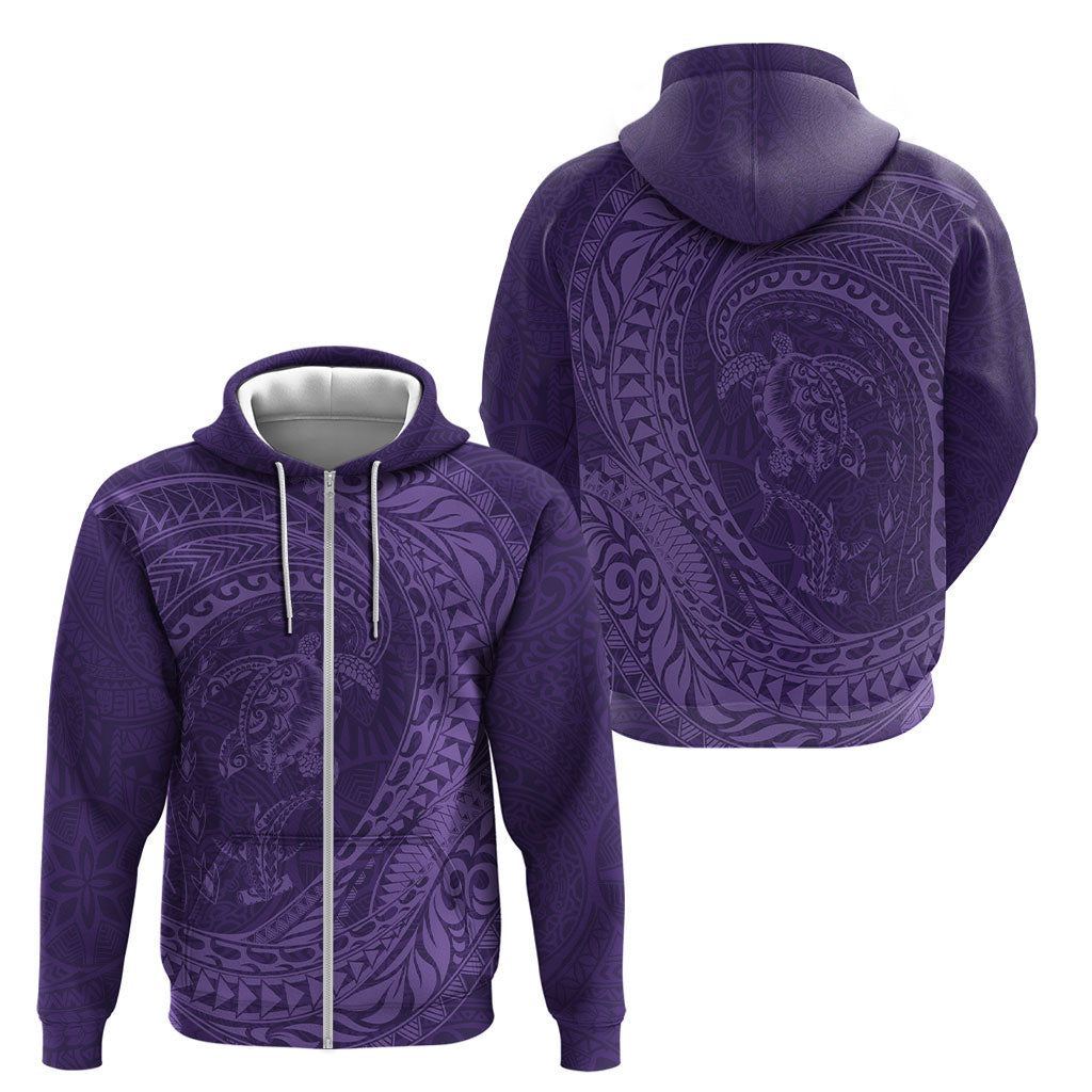 Hawaiian Turtle and Shark Zip Hoodie Kakau Tribal with Polynesian Pattern Purple Color LT03 - Polynesian Pride