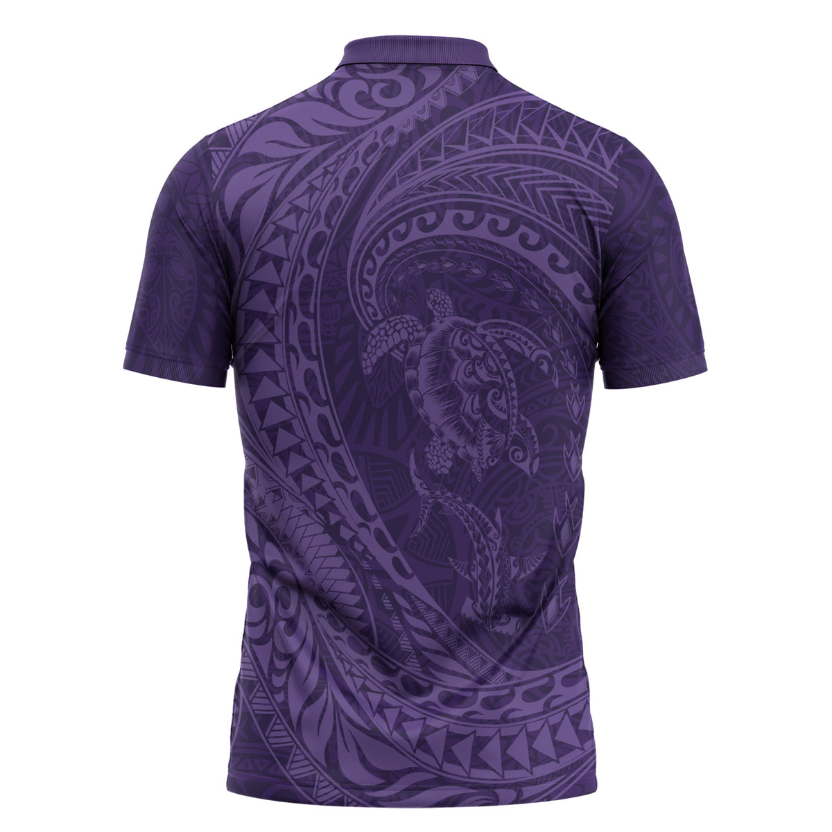 Hawaiian Turtle and Shark Zipper Polo Shirt Kakau Tribal with Polynesian Pattern Purple Color