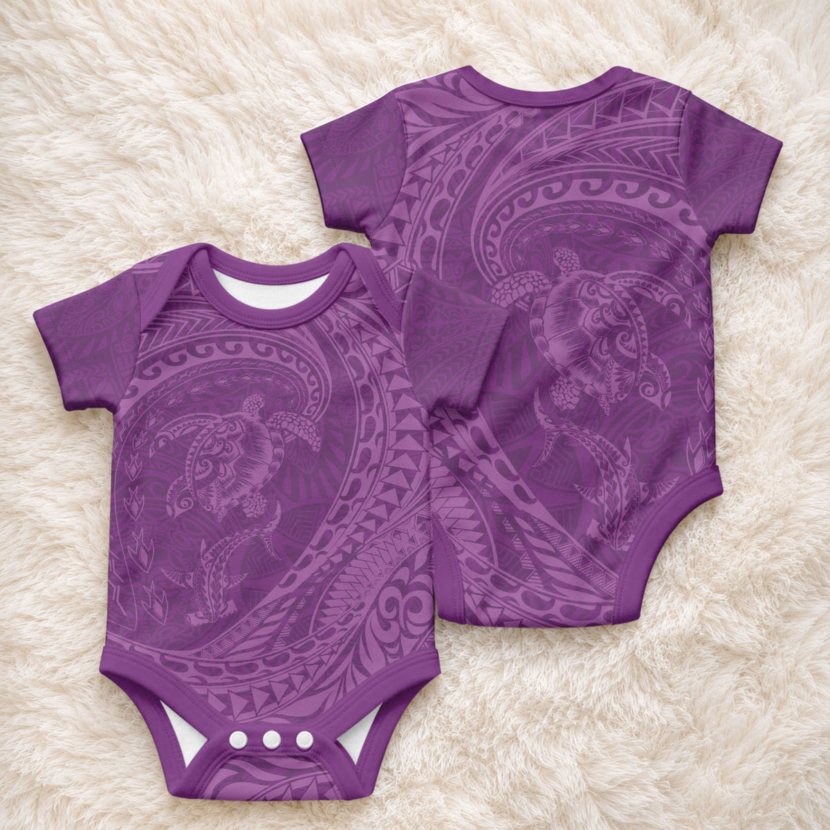 Hawaiian Turtle and Shark Baby Onesie Kakau Tribal with Polynesian Pattern Pink Color