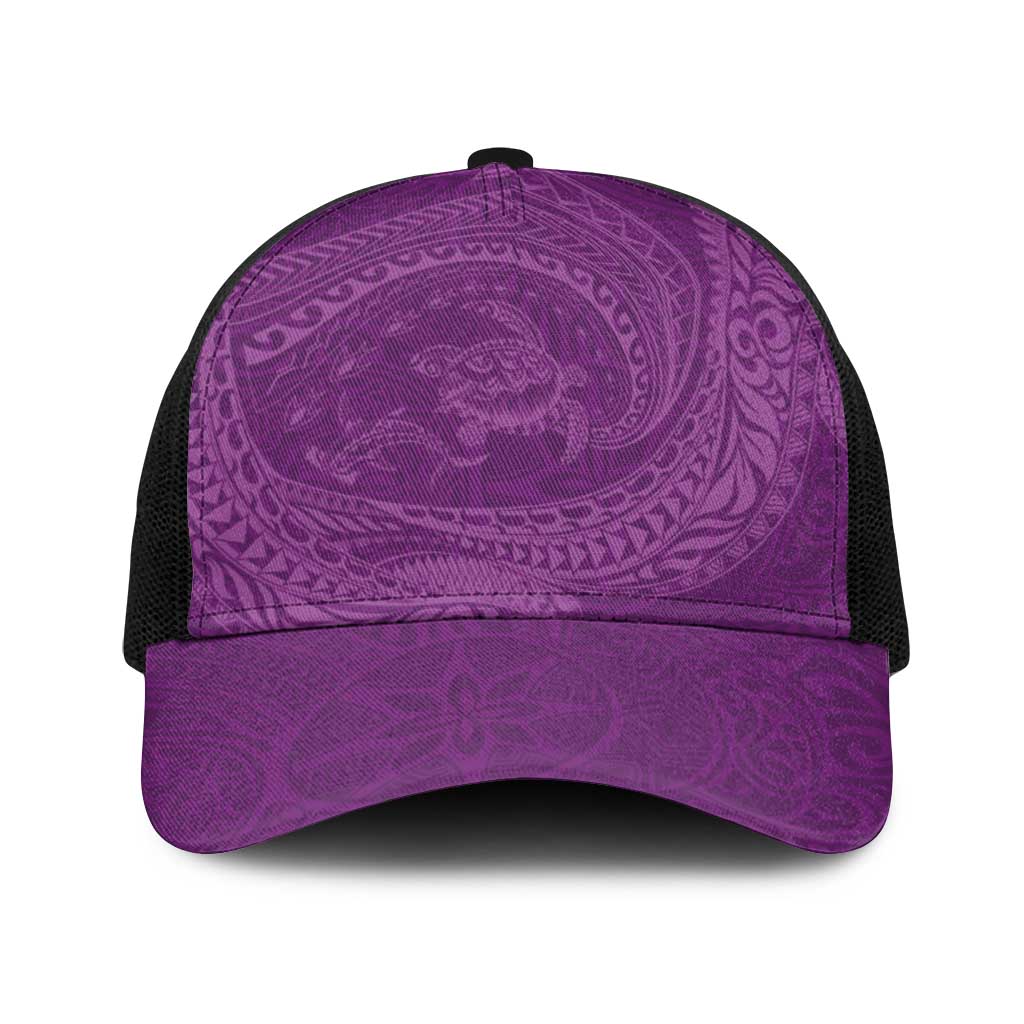 Hawaiian Turtle and Shark Baseball Net Cap Kakau Tribal with Polynesian Pattern Pink Color