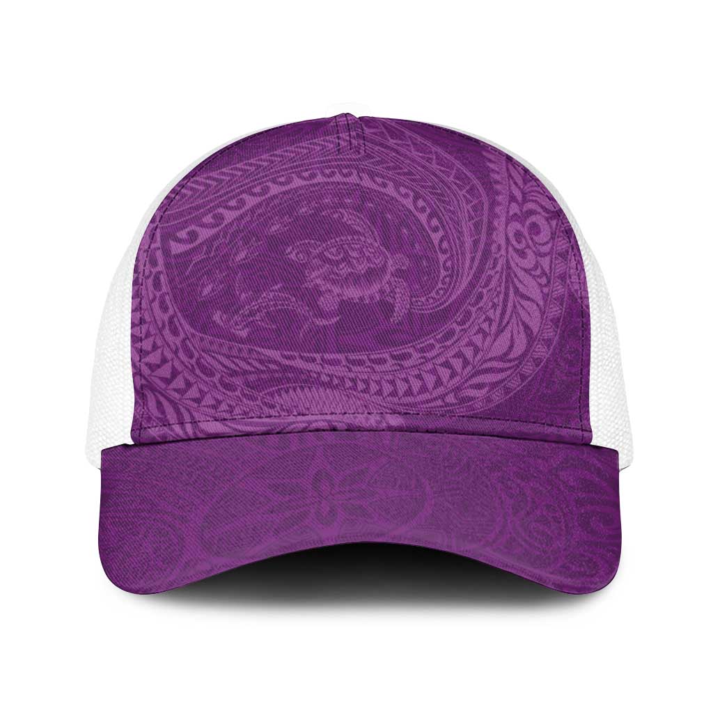 Hawaiian Turtle and Shark Baseball Net Cap Kakau Tribal with Polynesian Pattern Pink Color