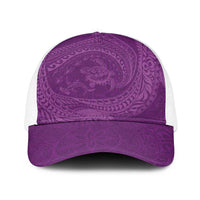 Hawaiian Turtle and Shark Baseball Net Cap Kakau Tribal with Polynesian Pattern Pink Color