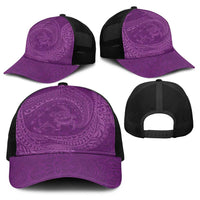 Hawaiian Turtle and Shark Baseball Net Cap Kakau Tribal with Polynesian Pattern Pink Color