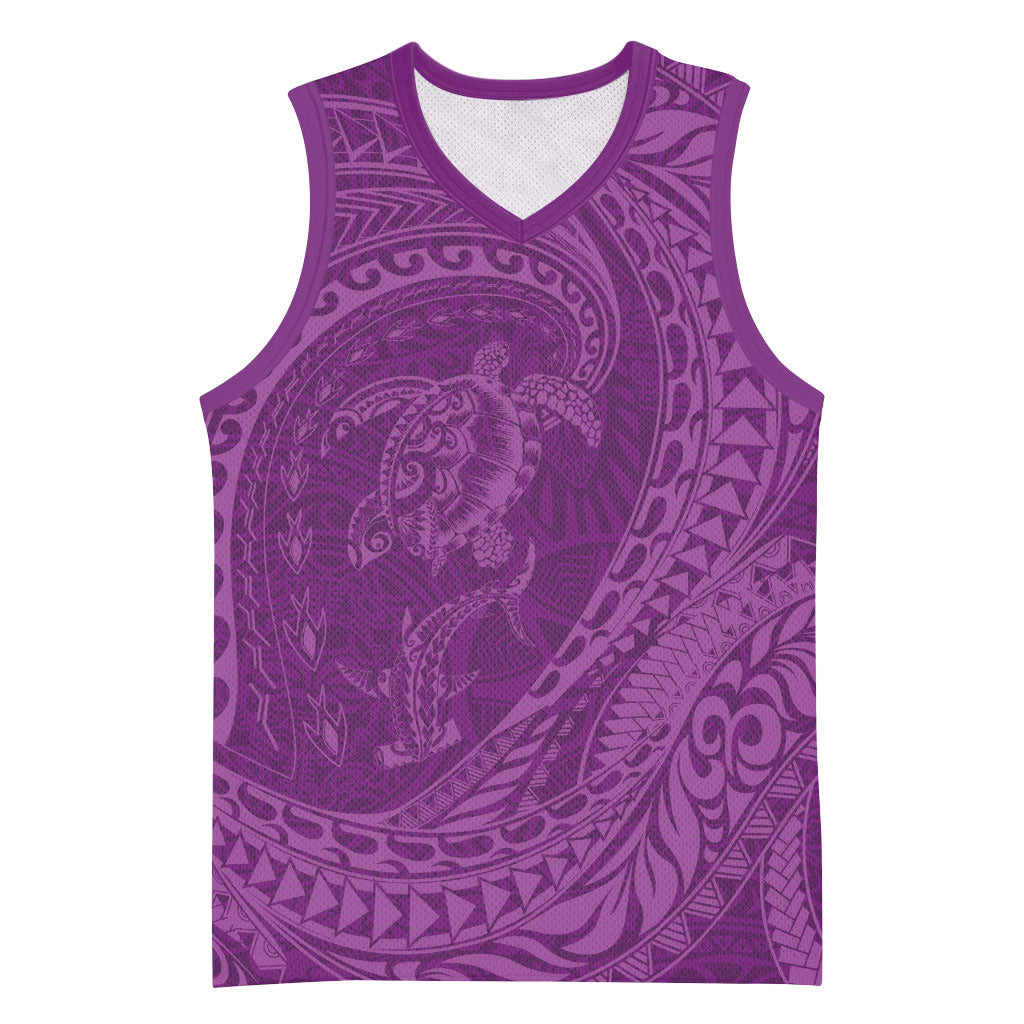 Hawaiian Turtle and Shark Basketball Jersey Kakau Tribal with Polynesian Pattern Pink Color