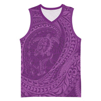 Hawaiian Turtle and Shark Basketball Jersey Kakau Tribal with Polynesian Pattern Pink Color