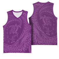 Hawaiian Turtle and Shark Basketball Jersey Kakau Tribal with Polynesian Pattern Pink Color