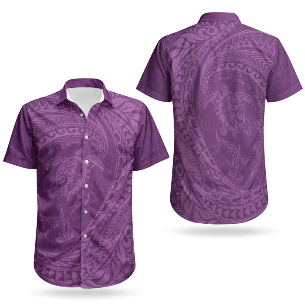 Hawaiian Turtle and Shark Couples Matching Off Shoulder Maxi Dress and Hawaiian Shirt Kakau Tribal with Polynesian Pattern Pink Color