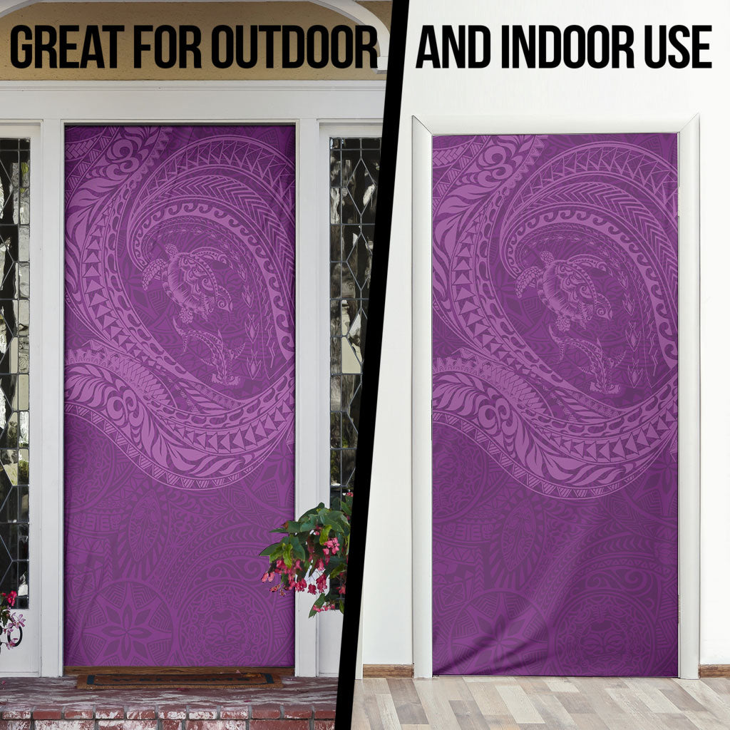 Hawaiian Turtle and Shark Door Cover Kakau Tribal with Polynesian Pattern Pink Color
