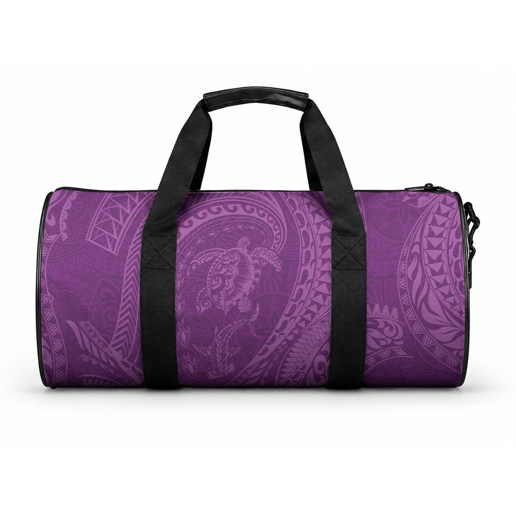 Hawaiian Turtle and Shark Duffle Bag Kakau Tribal with Polynesian Pattern Pink Color