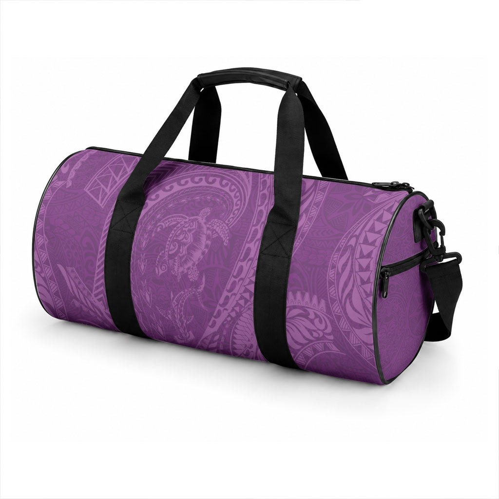 Hawaiian Turtle and Shark Duffle Bag Kakau Tribal with Polynesian Pattern Pink Color