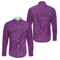 Hawaiian Turtle and Shark Family Matching Off The Shoulder Long Sleeve Dress and Hawaiian Shirt Kakau Tribal with Polynesian Pattern Pink Color