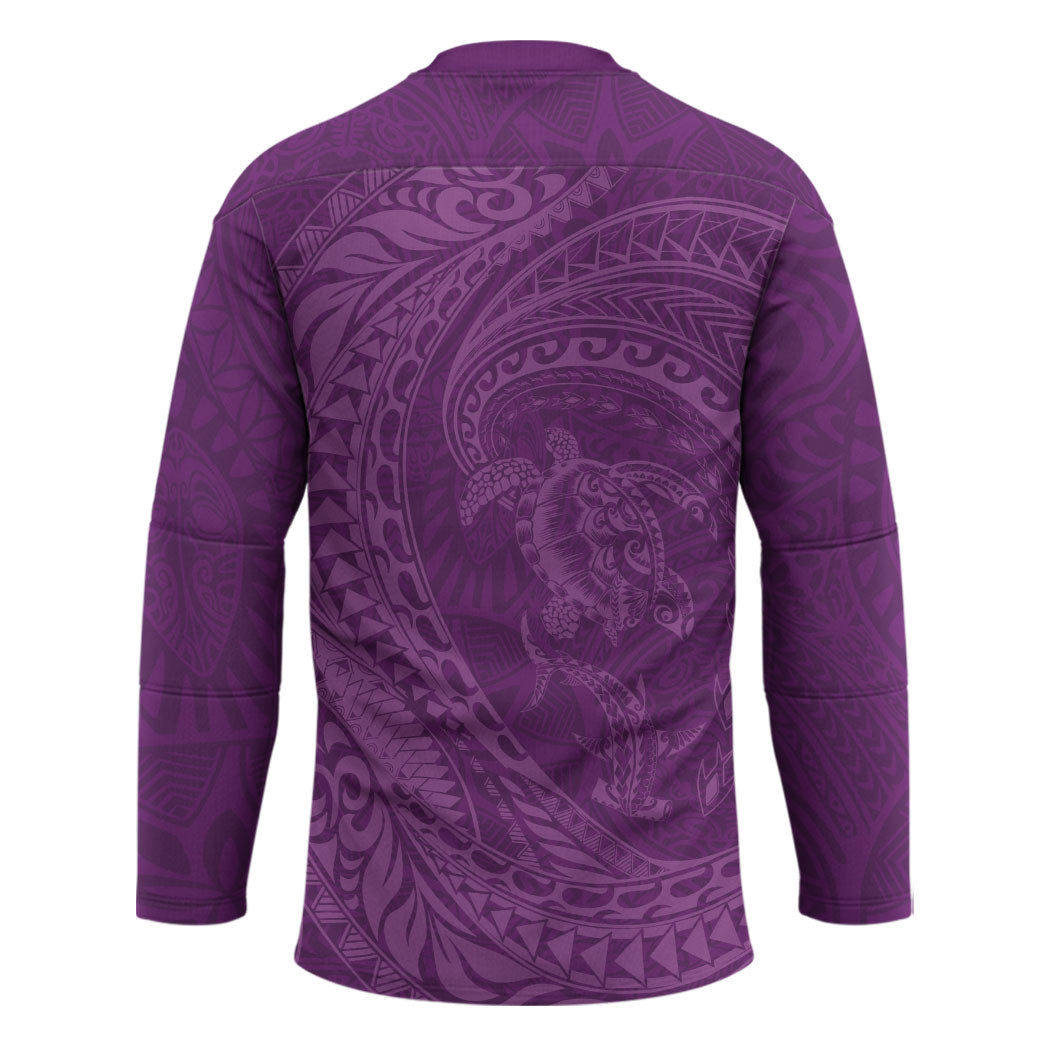 Hawaiian Turtle and Shark Hockey Jersey Kakau Tribal with Polynesian Pattern Pink Color