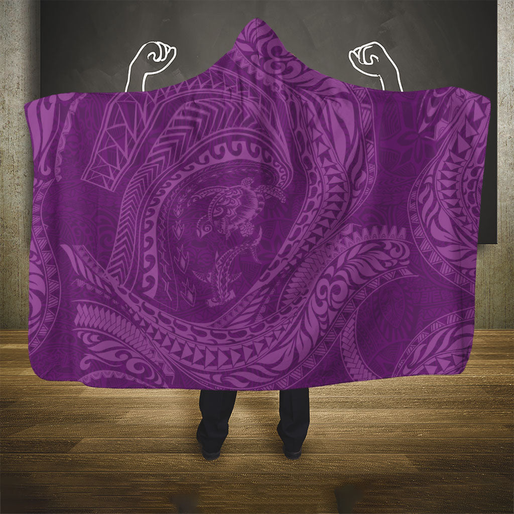 Hawaiian Turtle and Shark Hooded Blanket Kakau Tribal with Polynesian Pattern Pink Color
