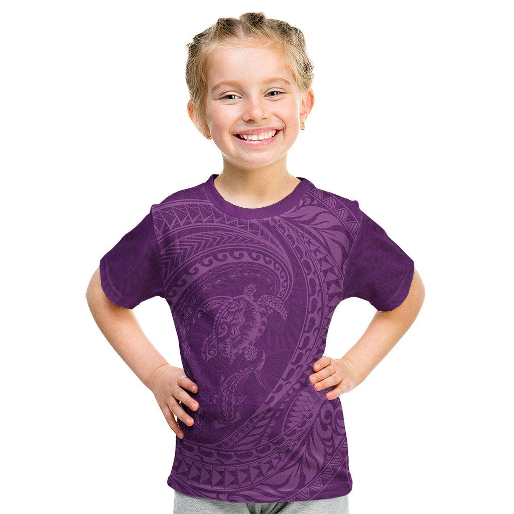 Hawaiian Turtle and Shark Kid T Shirt Kakau Tribal with Polynesian Pattern Pink Color