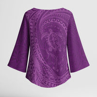 Hawaiian Turtle and Shark Kimono Sleeve Blouse Kakau Tribal with Polynesian Pattern Pink Color