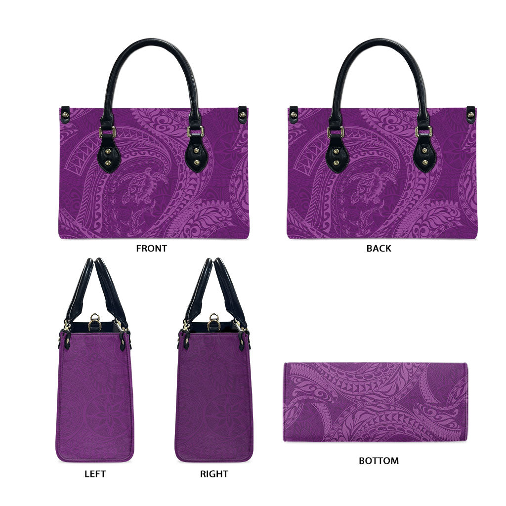 Hawaiian Turtle and Shark Leather Bag Kakau Tribal with Polynesian Pattern Pink Color
