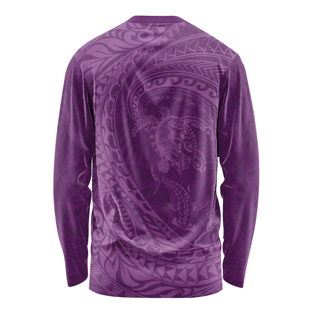 Hawaiian Turtle and Shark Long Sleeve Shirt Kakau Tribal with Polynesian Pattern Pink Color